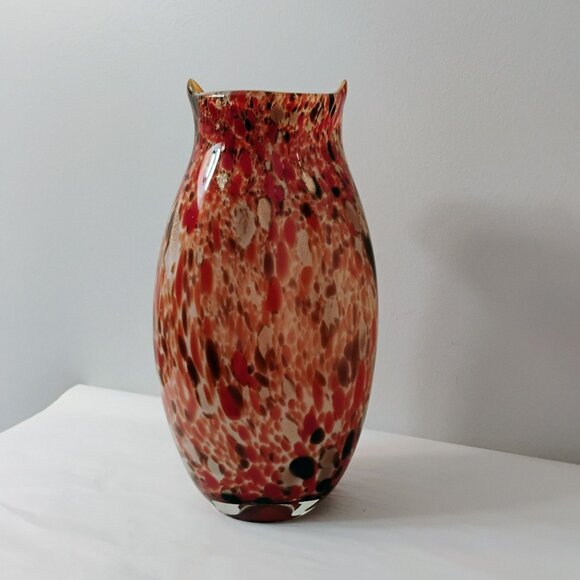 Murano Hand Blown Art Glass Owl Multicolor Vase, Colorful Bird-Shape Speckled - Picture 12 of 15